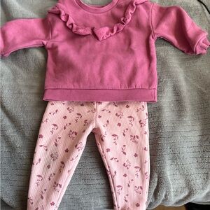 Primark Pink Ruffle Top and Floral Leggings Set